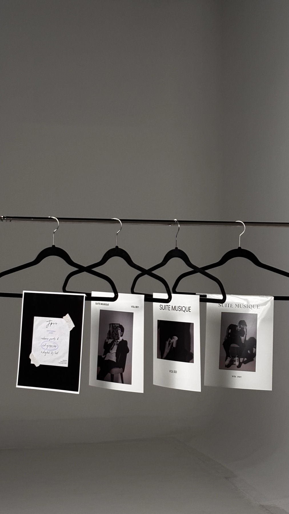 Printed deliverables hung on a rail