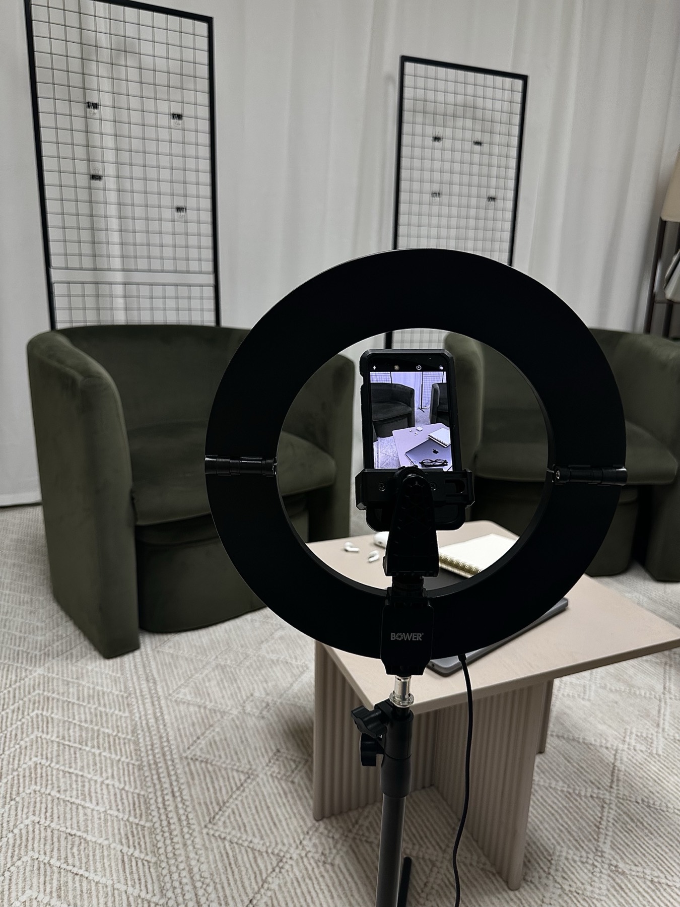 Ring light and phone rig set up for filming